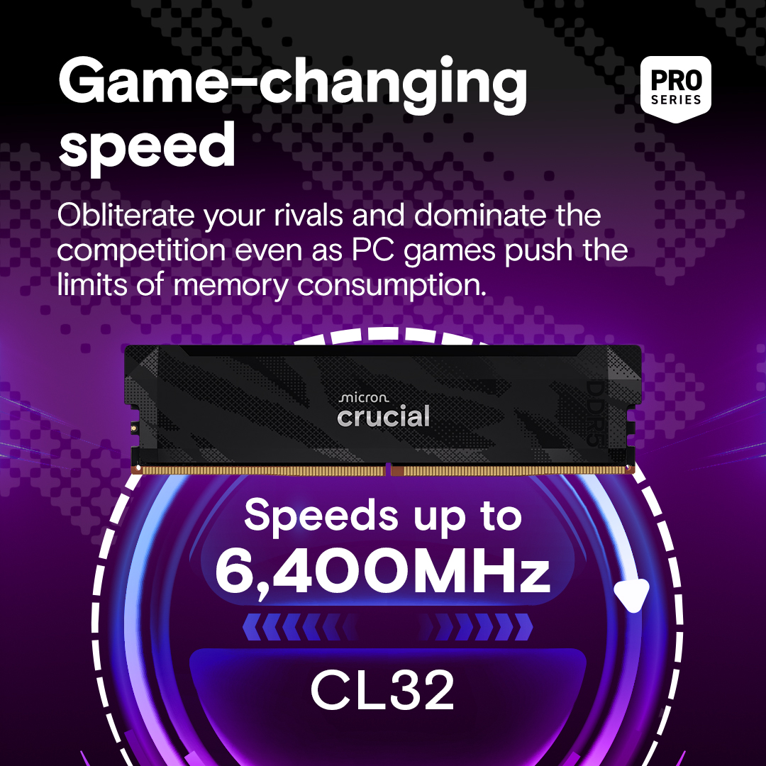 Crucial Pro DDR5-6400 CL32 32GB Kit (16GBx2) UDIMM: OC Gaming Memory Black- view 2