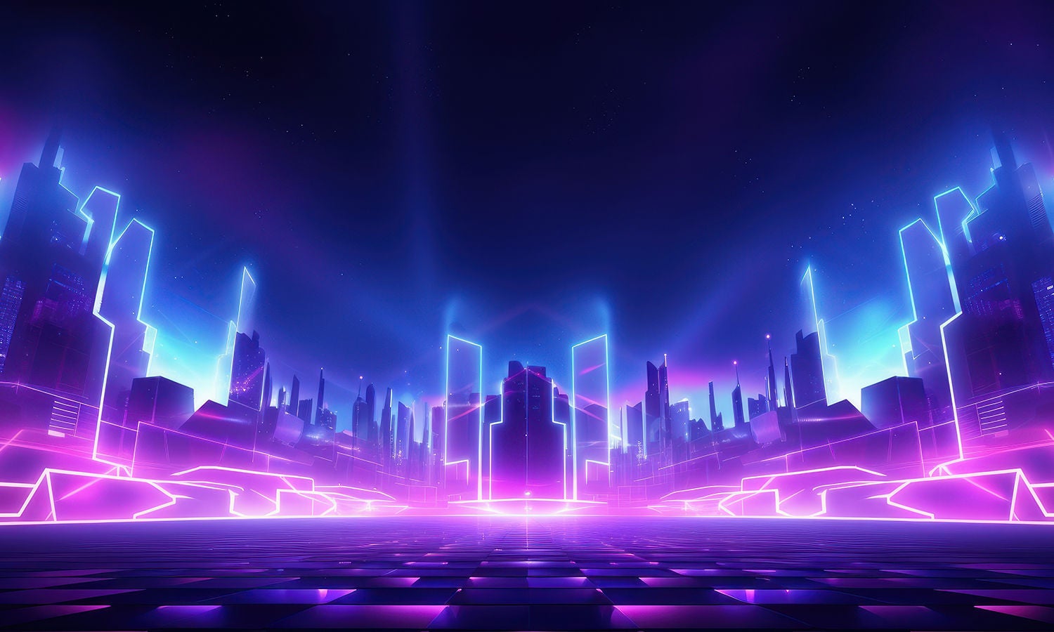 Retro neon skyline horizon