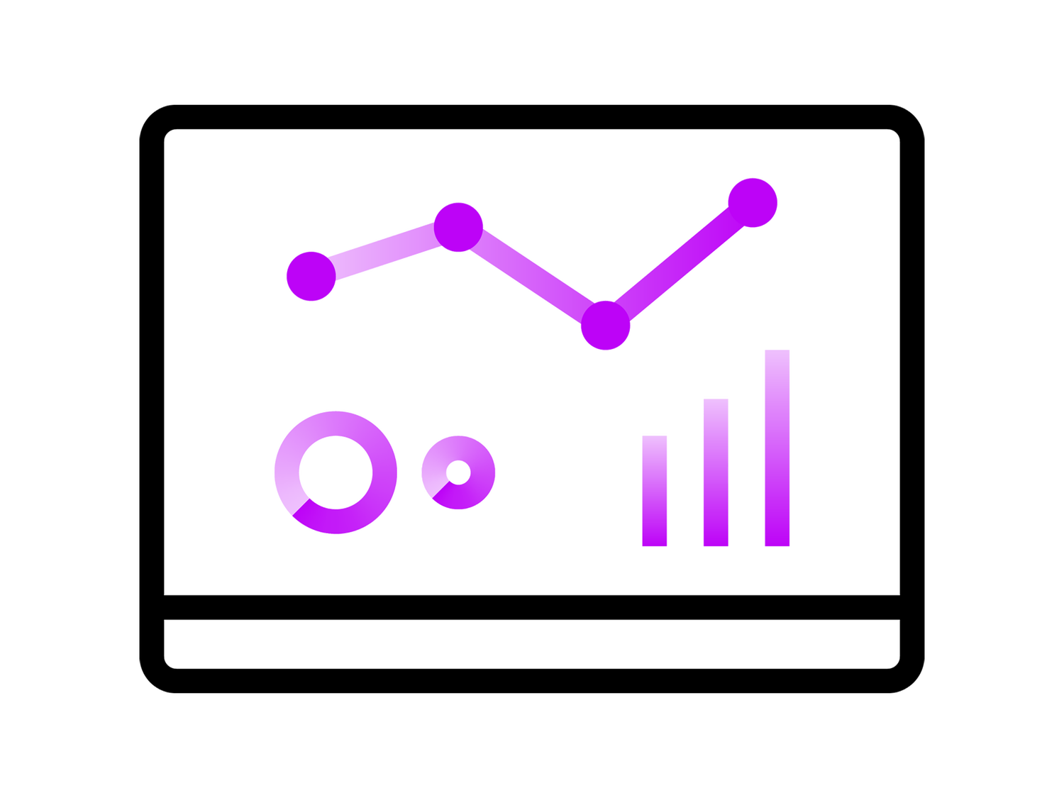 Black and purple icon of a chart with different graphs