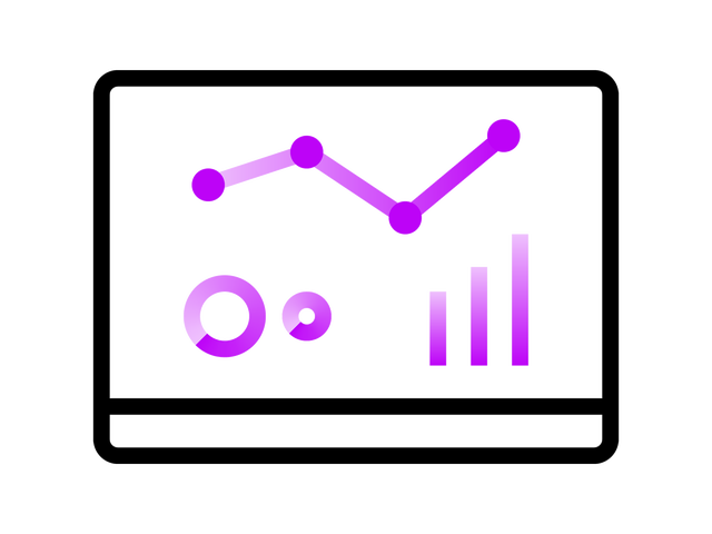 Black and purple icon of a chart with different graphs