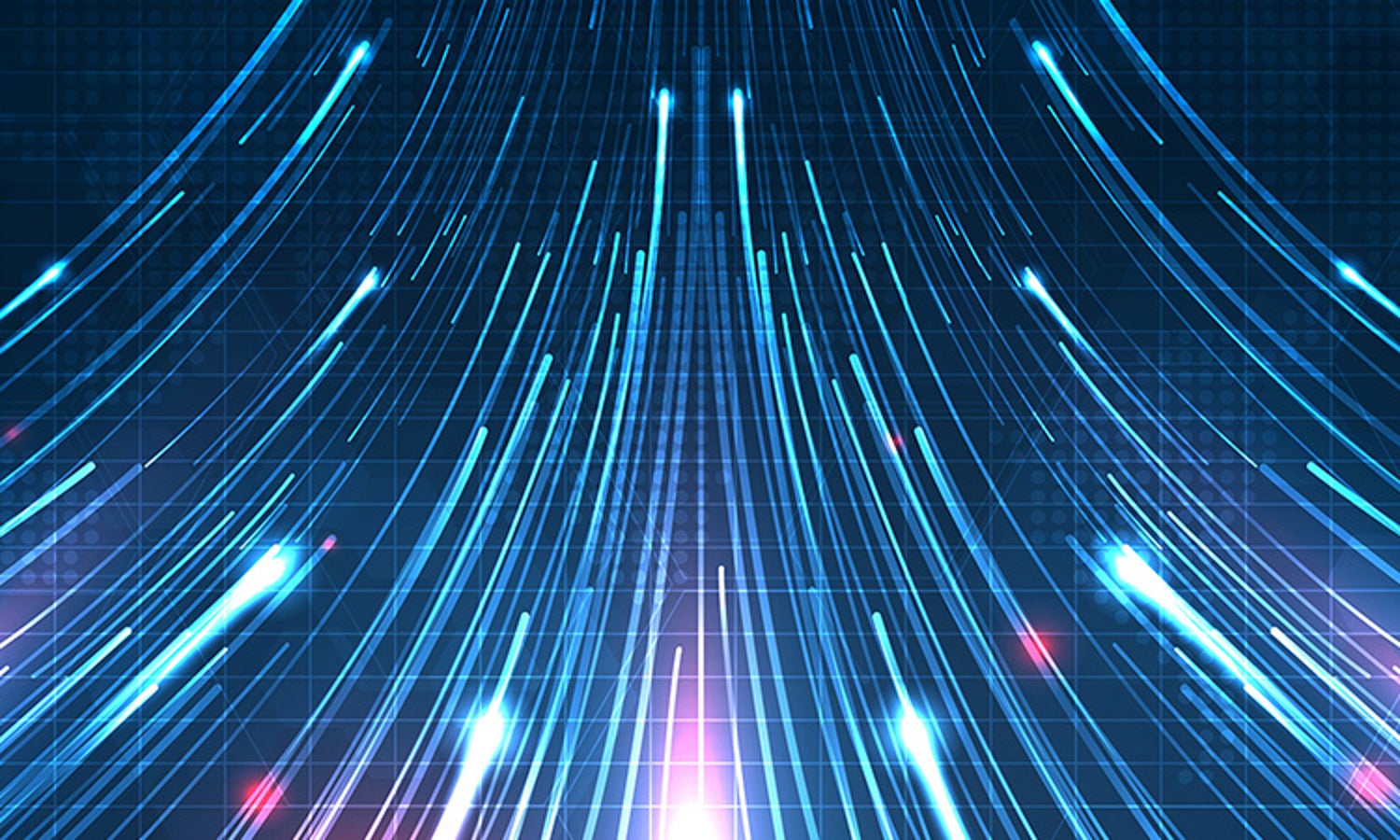 Graphic of fiber-optic lights flowing away and upwards toward a central point