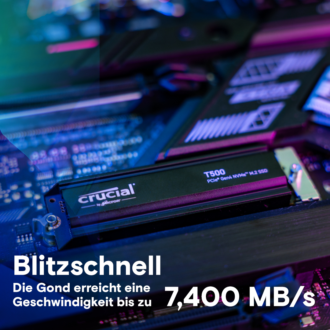 Crucial T500 1TB PCIe Gen4 NVMe M.2 SSD with heatsink