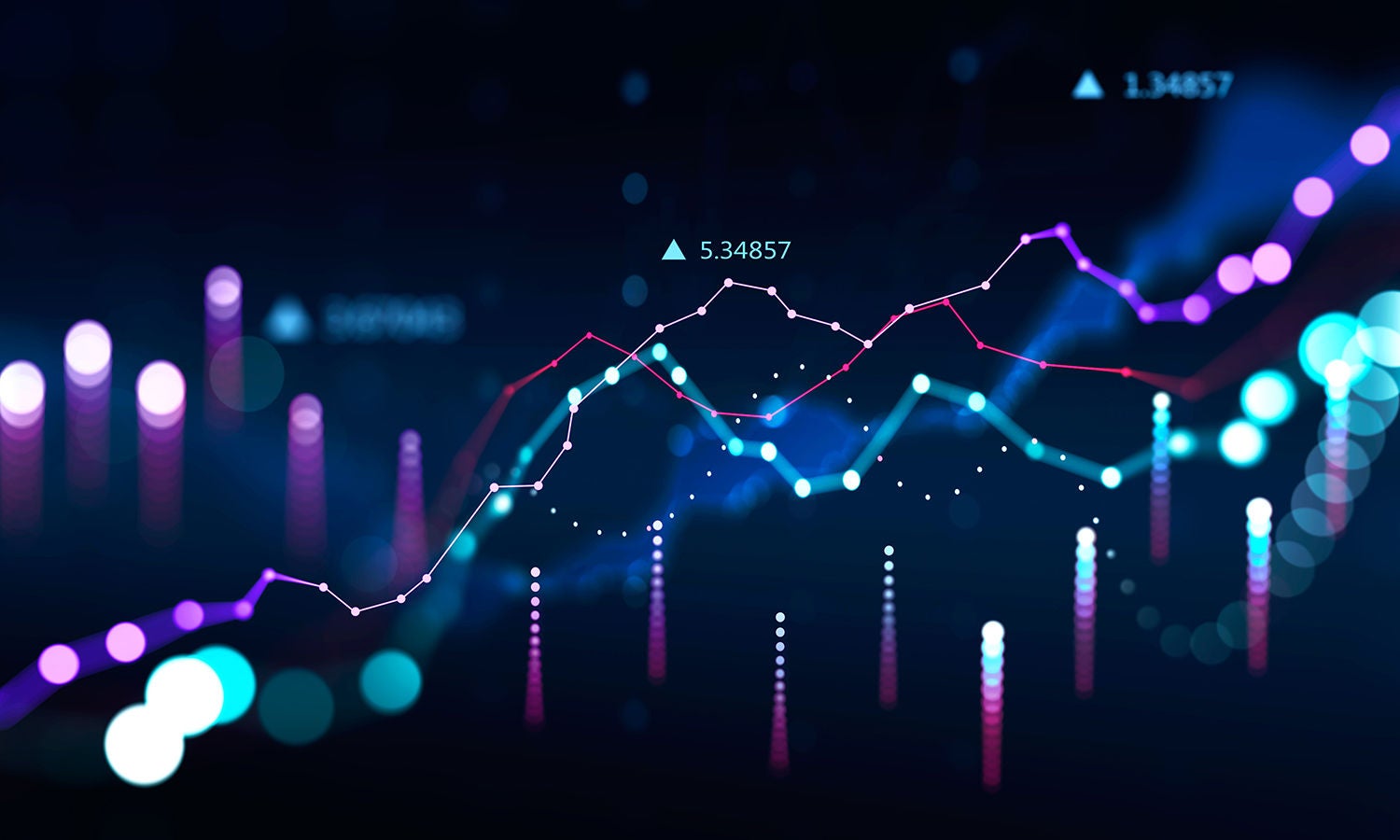由点、线和镜头光晕组成的数字化图形