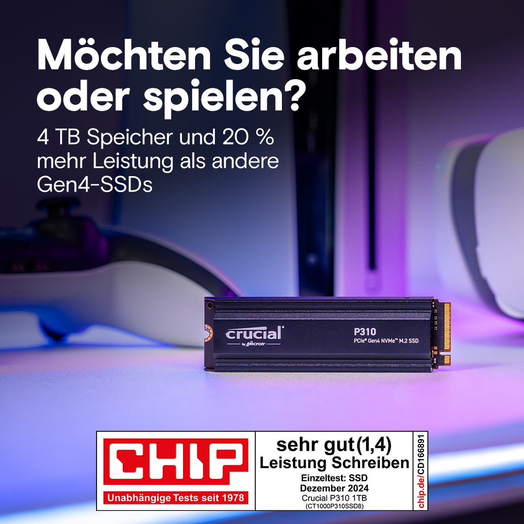 Crucial P310 1TB PCIe Gen4 NVMe 2280 M.2 SSD with heatsink