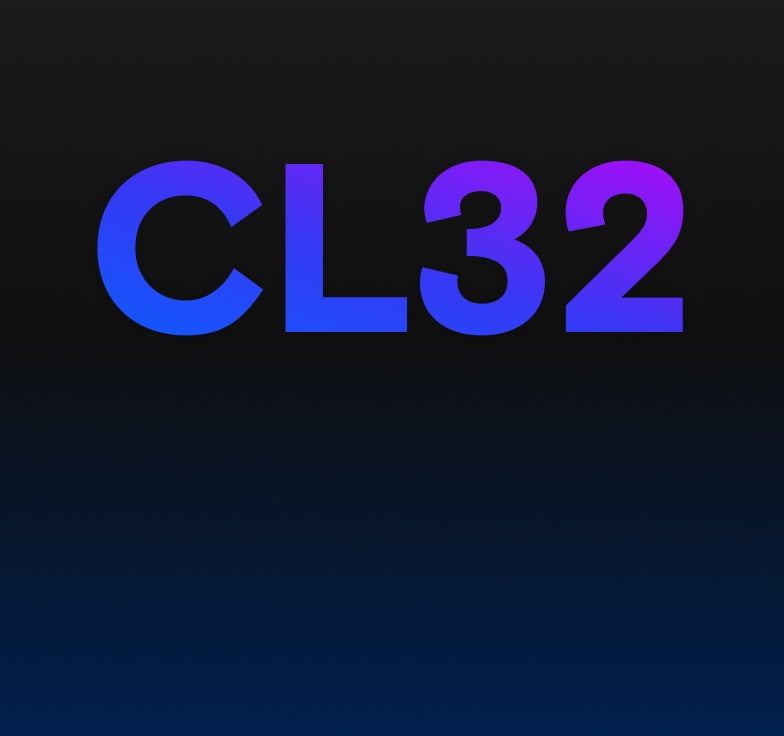 CL32 text in gradient blue to purple on a black to dark blue gradient background