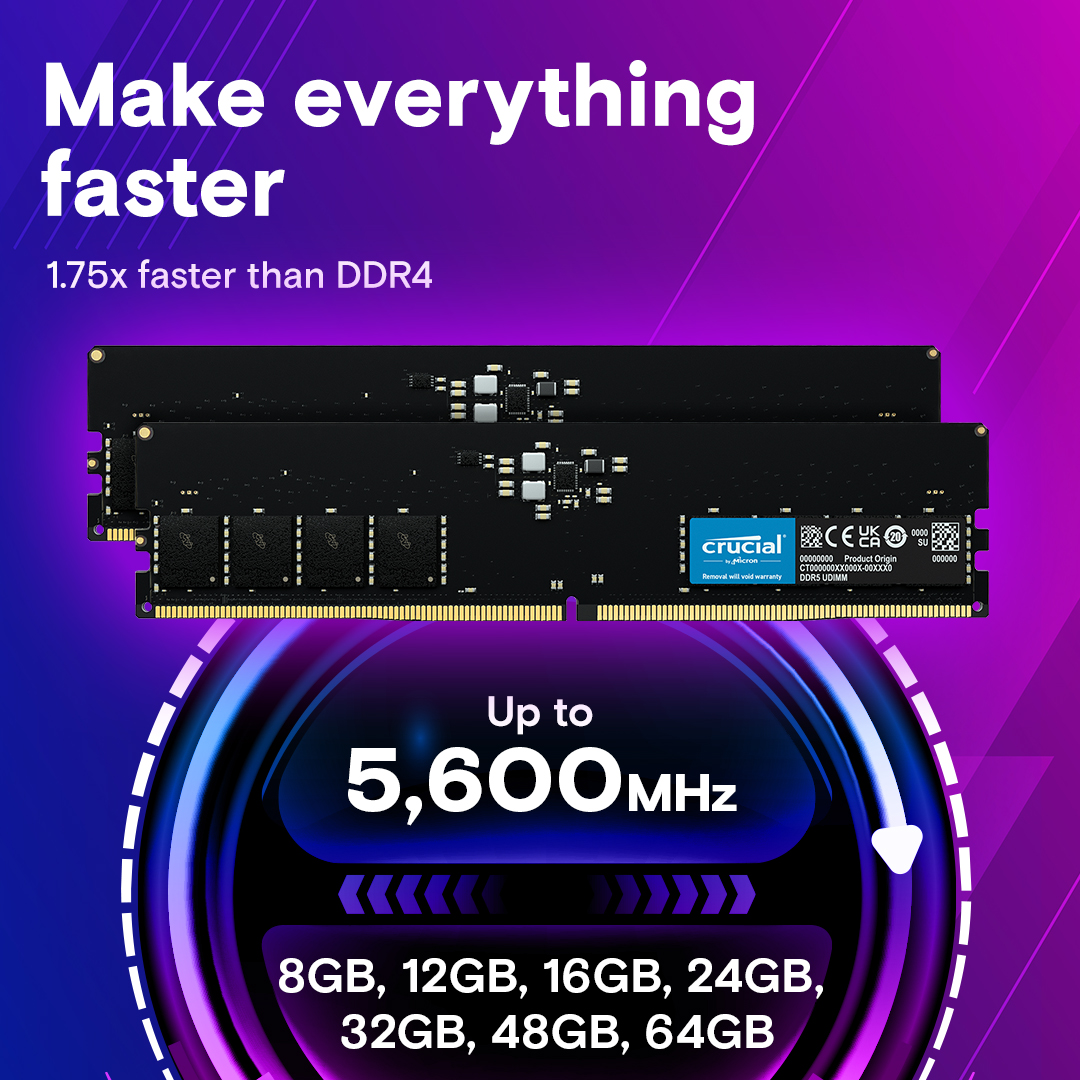 メモリー Crucial 64GB Kit (32GBx2) DDR5-4800 Crucial 64GB DDR5 RAM Kit (2x32GB), 4800MHz CL40 Laptop